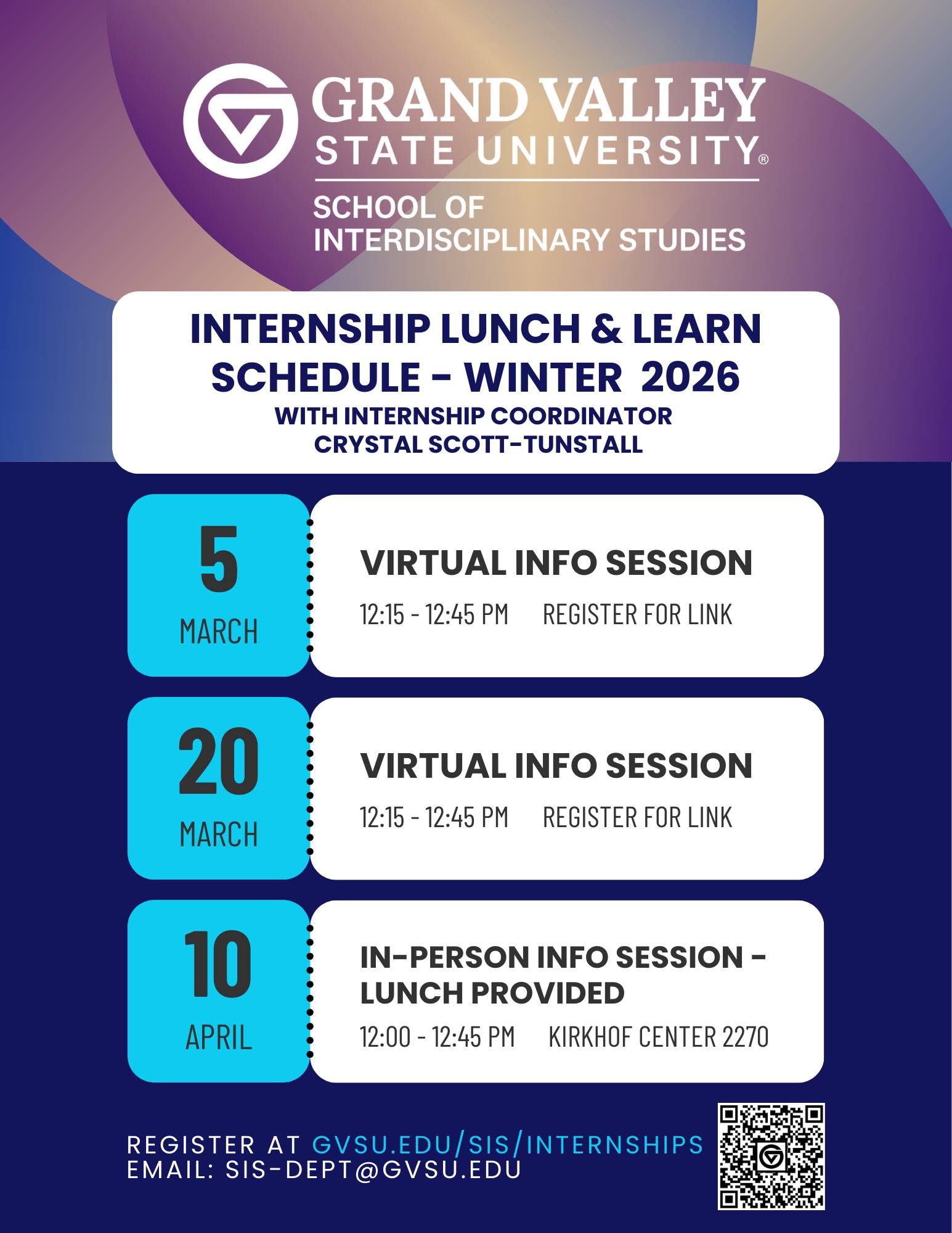 W26 Internship Lunch and Learn Schedule